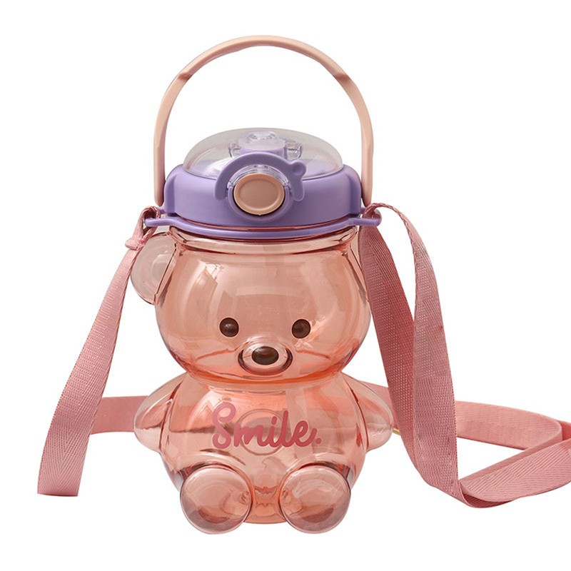 Kawaii Bear Straw Bottle Portable Cartoon Kids Water Bottle with