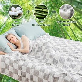 EMME Checkered Throw Blanket Cotton for Couch Soft Muslin Blankets 50"x60" Lightweight Breathable Cooling Soft All Season Gauze, Grey