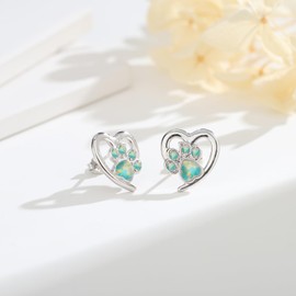 S925 Sterling Silver Studs Earring for Women Teens Girls - Cute Cat Little Puppy Dog Paw Studs Earrings, St. Patrick's Green Opal Love Heart Earring Jewellery Gifts for Pet Lovers Birthday Christmas