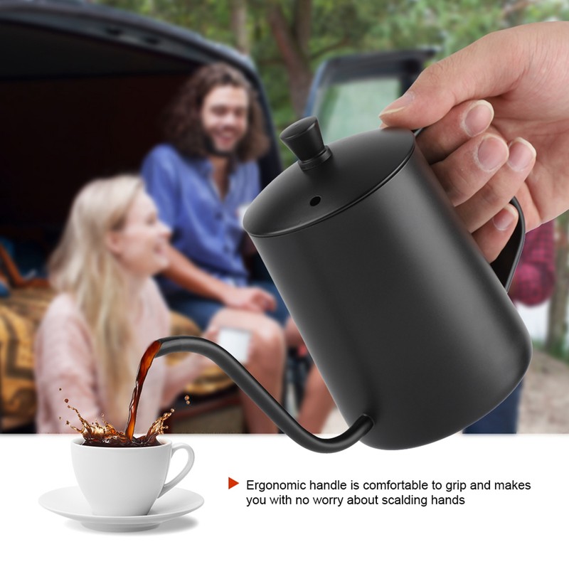 550ml Stainless Steel Long Gooseneck Coffee Pot Kettle with Lid