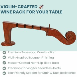 YWYLL Violin-Inspired Solid Wood Wine Rack - Holds 1 Bottle & 4 Glasses, No-Assembly Tabletop Countertop Decor for Kitchen, Bar, or Gift, Handcrafted by Master Artisans