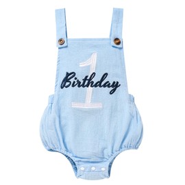 Mameluco de primer cumpleaños para bebés y niñas, traje de primer cumpleaños para niños y niñas, Azul-cielo, 12-18 Meses