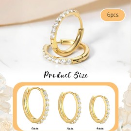 SJBAUTYO 3 Pairs of Hoop Earrings Set with Zirconia AAA+ Hypoallergenic Small Hoop Earrings Sleeping Golden Earrings Hoop Earrings Women's Jewellery 6/7/8 mm, Gold