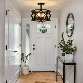 ZSDHXi Black Semi Flush Mount Ceiling Light, Modern Foyer Lighting Fixture, 4-Light Metal Ceiling Lamp, Small Farmhouse Chandelier for Hallway Entryway Porch Bedroom Kitchen, E12 Base