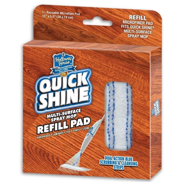 Quick Shine Spray Mop Refill Pad 15"W x 5.5"D | Washable & Reusable | Dual Action Scrubbing Strips for Thorough Cleaning | Highly Absorbent Microfiber | Use w/Quick Shine Multi-Surface Spray Mop