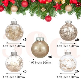 Luxtea 30ct Shatterproof Clear Christmas Ball Ornaments Decorative Xmas Baubles Delicate Balls Decorations 1.97''/50mm,Champagne
