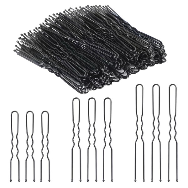 200 Pcs U Shaped Hair Pins 2IN 2.4IN 2.8IN in Box, French Hair Pin for Buns, Happi Mangala Bobby Pin for Women - Black