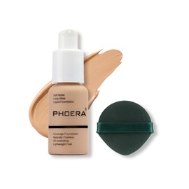 PHOERA Foundation Makeup, Flawless Soft Matte Oil Control Liquid Foundation, Full Coverage Mattle Oil-Control Concealer for Older Women, Great Choice For Gift (#104 Buff Beige)