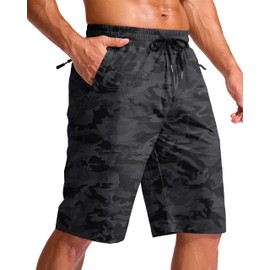 G Gradual Men's 11" Board Shorts with 3 Zipper Pockets Long Swim Trunks Quick Dry Bathing Suit Swimwear Beach Shorts No Liner(Grey Camo,XL)