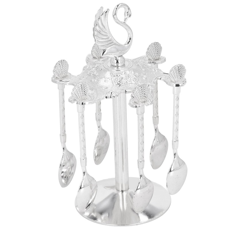 Coffee Spoon Holder Elegant Swan Silver Color Zinc Alloy Rotatable