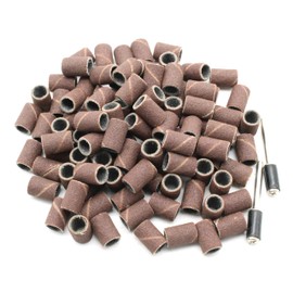 TEMO 100 pc 1/4 Inch Sand Drum Grit 180 Medium with 2 pc 1/8 Inch Mandrel for Dremel Rotary Tools