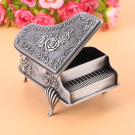 MOUMOUTEN Vintage Trinket Box, Piano Shaped Classic Metal Small Trinket Storage Organizer for Ring Earrings Bracelet (Piano Shape)