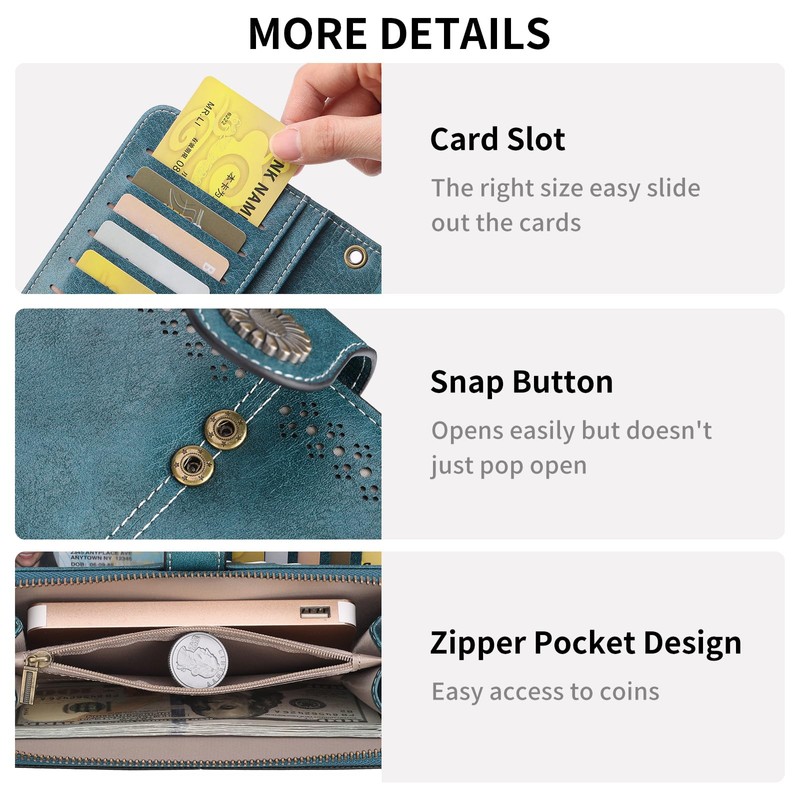 SENDEFN Wallet for Women RFID Blocking Leather Wallets Large Capacity