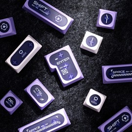 OHY Translucent Keycaps, XVX New MAX Profile Shine Through Keycaps75 Percent,Cat Eye Custom Keycaps,PC Jelly Keycaps for Mechanical Keyboards (136keys,only keycaps)-Purple & White