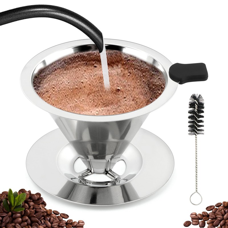Pour Over Coffee Dripper, Stainless Steel Cone Coffee Filter with