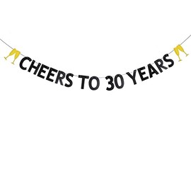 WEIANDBO Black Glitter Cheers to 30 Years Banner,Pre-Strung,30 Years Old 30th Birthday Party / 30th Wedding Anniversary Party Decorations Bunting Sign Backdrops Supplies,CHEERS TO 30 YEARS