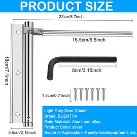 BUENTYA Door Closer Interior Door Bar Door Closer Automatic Door Closer Aluminium Alloy Spring Closer Door Recliner Door Spring Door Automatic Close Door Closer for Quiet Room Doors