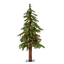 Vickerman 3' x 21" Natural Alpine Artificial, Multi-Colored LED Lights. Christmas-Trees, Green