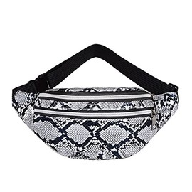 Snake Skin Print Bum Bag Waist Bag Fanny Pack - Large Cross Body Travel Festival Bag (Grey)