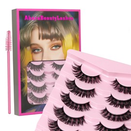 AKARA Russian Strip Lashes Fluffy Wispy Faux Mink Eyelashes Cat Eye Natural Look D Curl False Lashes 7 Pairs Pack-R01