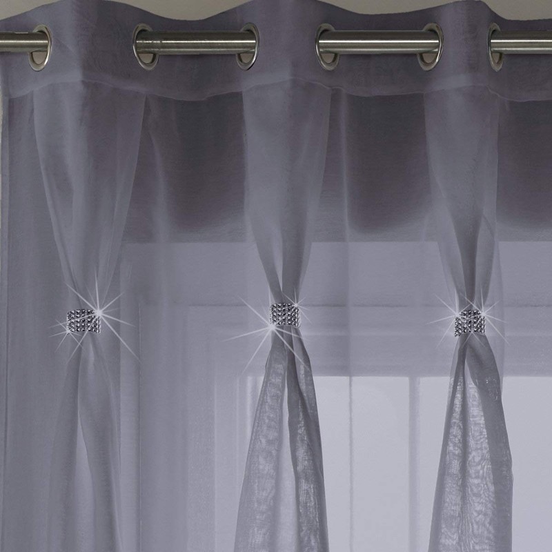 Alan Symonds Diana Dolly Diamante Ring Top Curtain Panel (White,