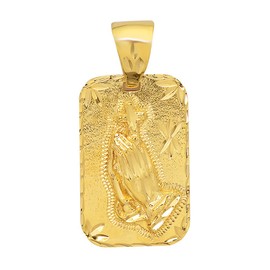 The Bling Factory Large 14k Gold Heavy Plated Diamond-Cut Praying Hands Pendant + 24" 2.4mm Rope Chain Necklace Set