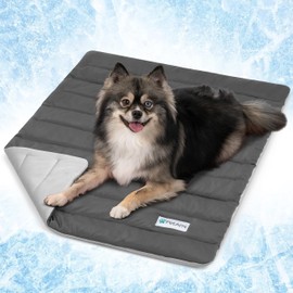 PetAmi Cooling Mat for Dog, Premium Pet Cooling Blanket for Crate Kennel, Indoor Cat Cool Sleeping Pad, Q-MAX Cold Sofa Couch Cover for Summer, Gray/Light Grey, Small (24x32)