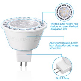 TORCHSTAR 12-Pack MR16 LED Bulb Dimmable, ‎Aluminum, GU5.3 7W 50W Equivalent, 5000K Daylight, Recessed Track Lighting Spot Lights, 490LM LED Bulb, UL Listed, 12V Low Voltage Light Bulbs