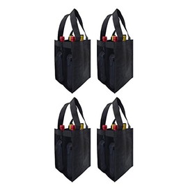 CYMA Reusable Wine Totes Mesh Side Panels, 4 pk Set (4 Bottle, Black)