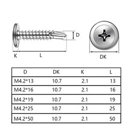 YIYIWANG 20 Pcs M4.2 x 50mm Wafer Head Self Drilling Screw 410 Stainless Steel Modified Truss Head Self Tapping Screws Sheet Metal Screws Tek Screws for Sheet Metal Steel Aluminum Wood Plastics
