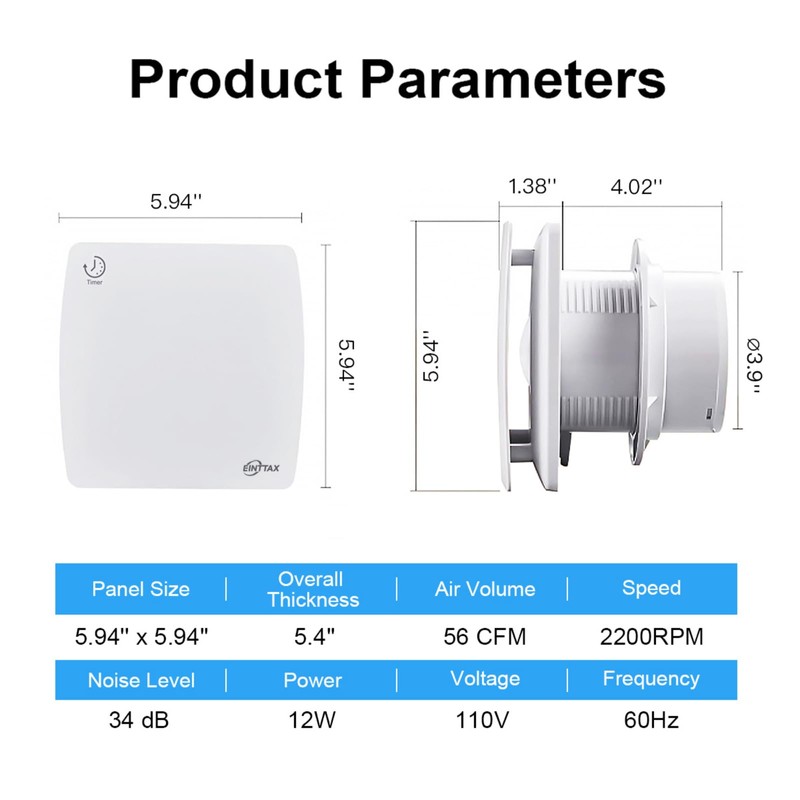 4 Inch Exhaust Fan, 56CFM Wall Mount Bathroom Exhaust Fan