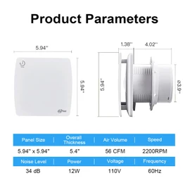 4-Inch Wall Exhaust Fan, Silent Vent Extractor Fitted with Timer Function，milk white