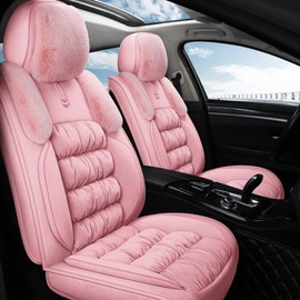 AOOG Fuzzy Car Seat Covers, Heated Bench Back Cushion Protector for Cars SUV Trucks(Front Pair,Pink)