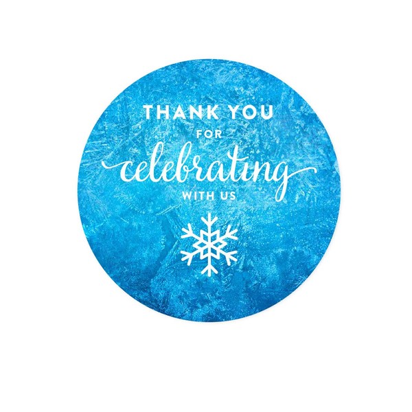 Andaz Press Birthday Round Circle Labels Stickers, Thank You for Celebrating with Us, Frozen Snowflake, 40-Pack, for Gifts and Party Favors