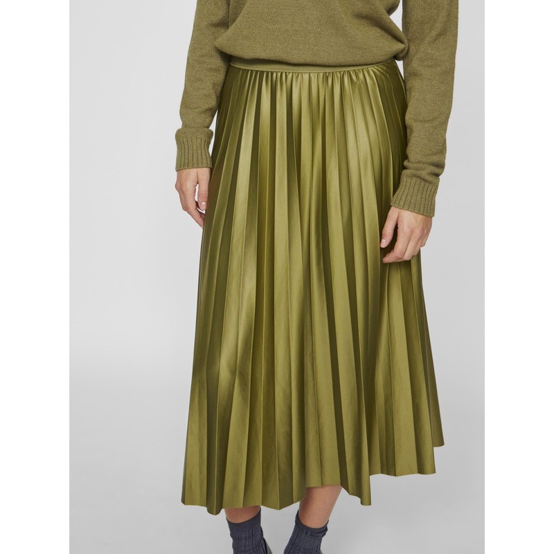 Vila Female Pleated Midi Skirt, Capulet Olive