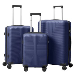 Non-TSA Customs Lock 3-in-1 Navy Blue PP Trolley Case 20in 24in 28in Sizes for Luggage Setstitle: default title