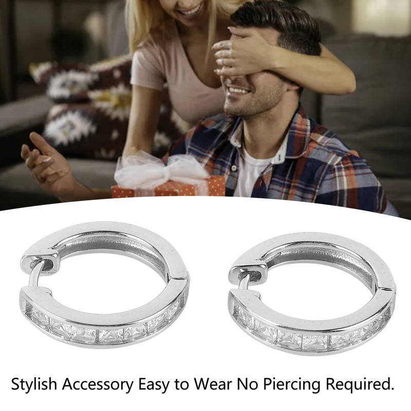S925 Sterling Silver Ear Hoop Clip Rhinestone Style Clip Hoop