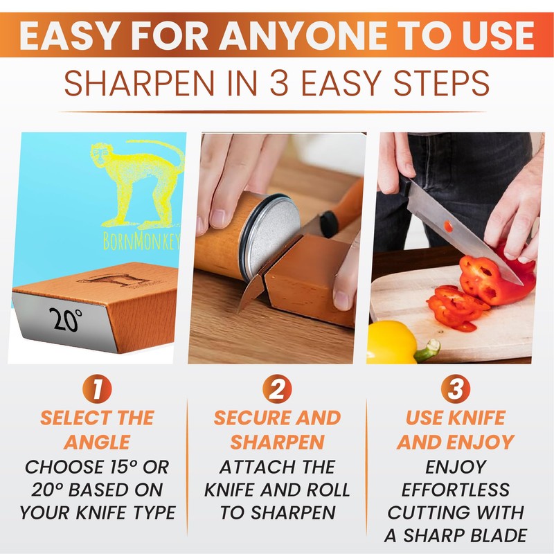BornMonkey Rolling Knife Sharpener™ - Premium Knife Sharpening Tool for