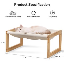 FUKUMARU Cat Bed with Removable Cover, Plush Velvet Couch for Indoor Cats, Wooden Feline Hammock, 21 x 16.5 Inch Kitten Sofa, Suitable for Kitty, Dog, Bunny and Small Animal, White