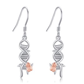 DNA Earrings Sterling Silver Science Earrings Flower DNA Jewelry for Women, Sterling Silver, No Gemstone