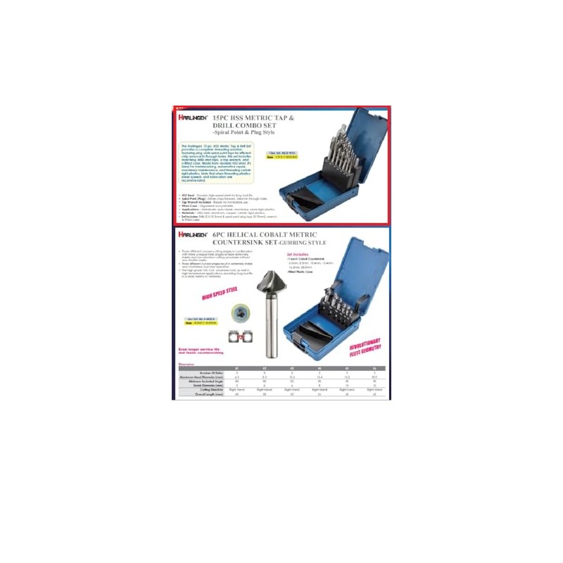 Harlingen 1011-0030 15 Piece High Speed Steel M3-M12 Tap &