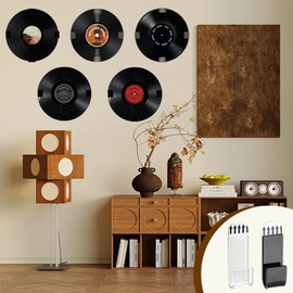 Sgphrzlt 15 Pack Vinyl Record Storage Holder Wall Mount, Self-Adhesive Wall Record Display Shelf Hooks, No Screw Removable Acrylic CD Album Hangers for Home Office Decoration, Black