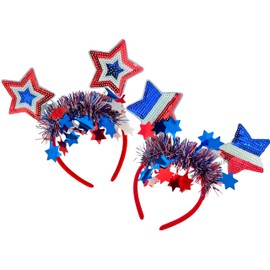 PEIQICHU 2Pcs 4th of July Headband Patriotic Hair Accessories Red White Blue American Flag Headbands for Women Kids Fourth of July Independence Day USA Patriotic Memorial day Decorations