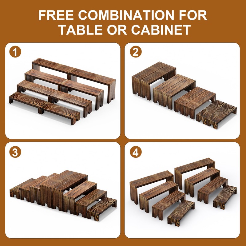 YestBuy 2-Set Stackable Wood Display Risers, 8 Pcs Wood Cupcake