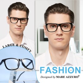 MARE AZZURO Oversized Square Reading Glasses +1.0 Men Large Readers 1.00 1.25 1.50 1.75 2.00 2.25 2.50 2.75 3.00 3.50 4.00 5.00 6.00 (Black, 1.0)