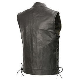 Mens SOA Leathe Club Style Vest W/Concealed Gun Pockets, Side Lace, Premium Buffalo Leather Biker Vest, Patches Friendly (Black, 3X)