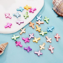 Firstmeet 25Pcs Natural Mother of Pearl Beads 10x15mm Cross Shell Beads for Jewelry Necklace Bracelet Earrings Making(DIY-1010-Cross/ColorS)