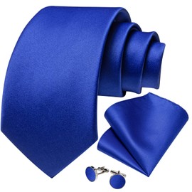 DiBanGu Conjunto de corbata sólida para hombre, conjunto de gemelos de satén para fiesta, boda, negocios, Azul Real, Talla única