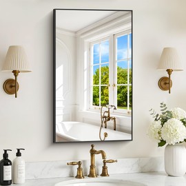 18" x 30" Bathroom Mirror, Black Metal Frame Wall Mirror