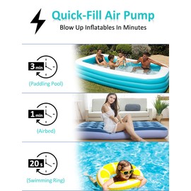 Electric Air Pump for Inflatables- 2000mAH Rechargeable Battery Powered Air Mattress Pump- Cordless Portable Air Pump, Quick-Fill Inflator Pump for Camping Air Mattress Bed, Pool Floats Toys, Boats